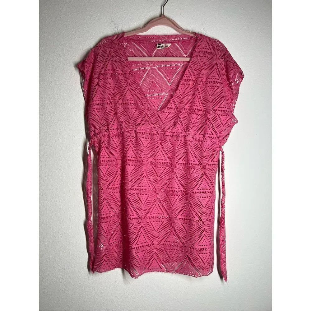 Del Mar Boho Lace Tunic Pink V neck Cap sleeve Size M
